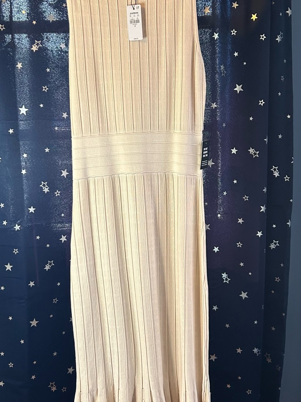 Express Cream Sleeveless Ribbed Maxi Dress